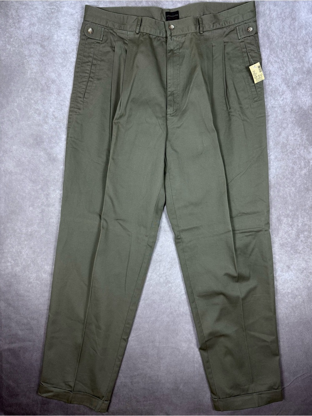 90s Structure Olive Green Pleated Chinos 38x32